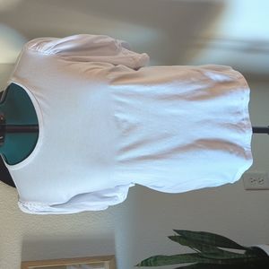 3X White puff and knotted sleeve shirt